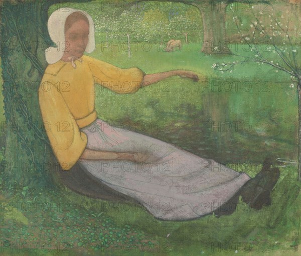 Woman of Huizen sitting under a Tree, 1888-1895. Creator: Richard Roland Holst.