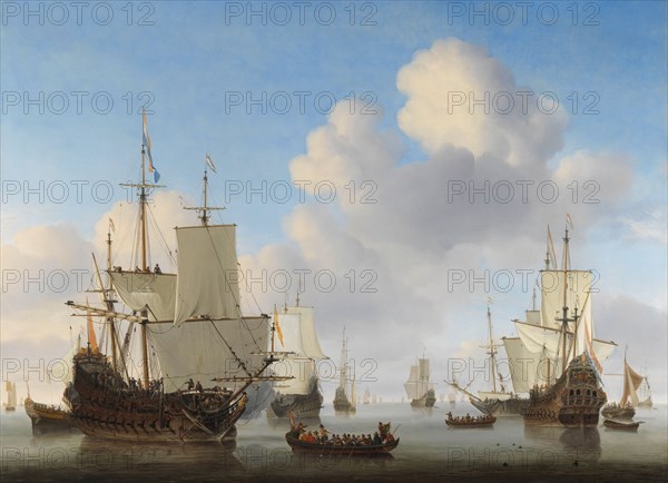 Dutch Ships in a Calm Sea, c.1665. Creator: Willem van de Velde the Younger.