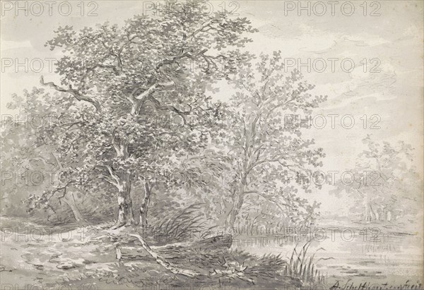Trees on a waterfront, c.1811. Creator: Andreas Schelfhout.