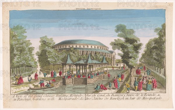 View of the Rotunda and the Chinese Pavilion on the Canal in London's Ranelagh Gard..., 1752-1799. Creator: Unknown.
