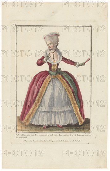 Gallery of French Fashions and Costumes, 1782, qq. 233: English dress with amadis (...), 1782. Creator: Dupin.