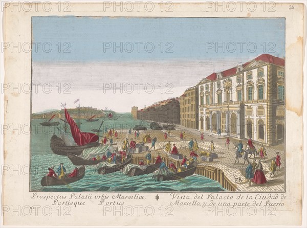 View of the Town Hall and the harbor in Marseille, 1700-1799. Creator: Remondini family.