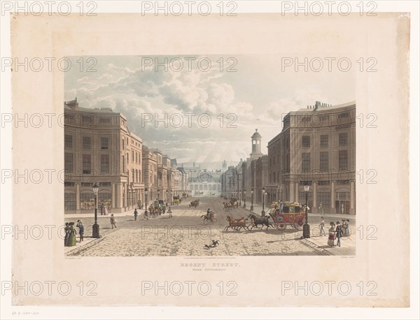 View of Regent Street, London, from Picadilly Circus, 1822. Creator: J. Bluck.