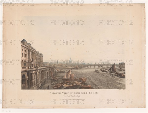 View of Somerset House and the Thames from the south, 1817. Creator: Joseph Constantine Stadler.