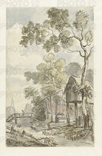 Design for wallpaper painting with a Dutch landscape, c.1752-c.1819. Creator: Juriaan Andriessen.