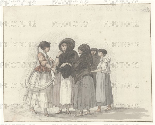 Traditional costumes of the island of Gozo, 1778. Creator: Louis Ducros.