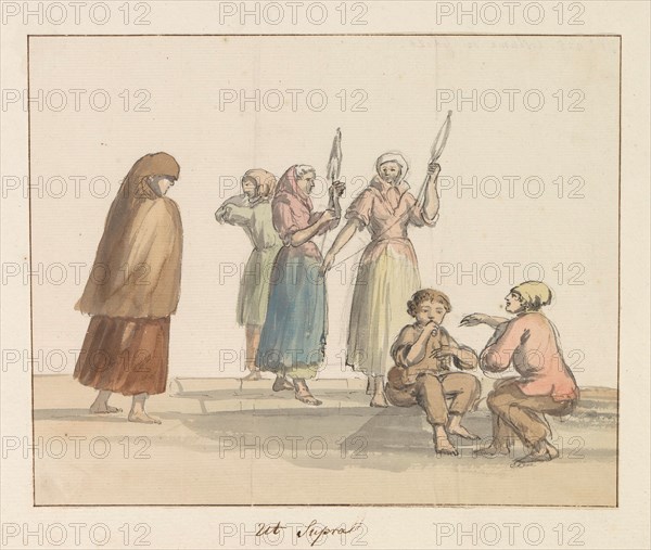 Traditional costumes of the island of Gozo, 1778. Creator: Louis Ducros.