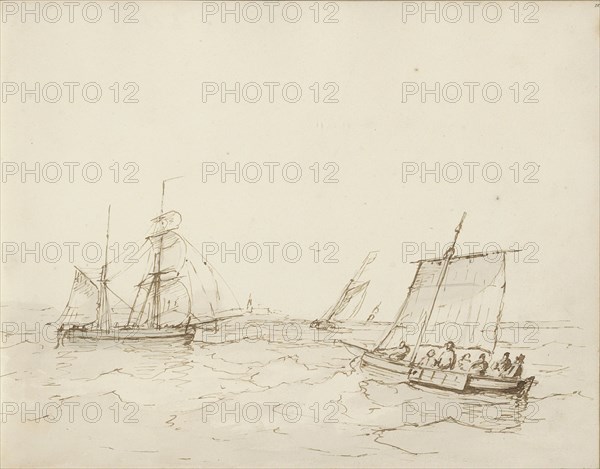 Sailing ships at sea, c.1825-c.1875. Creator: Circle of Petrus Johannes Schotel.