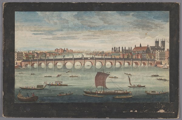 View of Westminster Bridge over the River Thames in London, viewed from the north, 1751. Creator: Fabr. Parr.