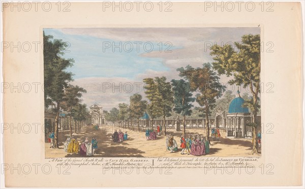 View of an Avenue with a Triumphal Arch in Vauxhall Gardens in London, 1751. Creator: John Miller.