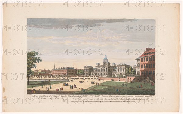 View of the Horse Guards Parade in London showing the departure of George II Augustus, King.... 1753 Creator: Thomas Bowles.