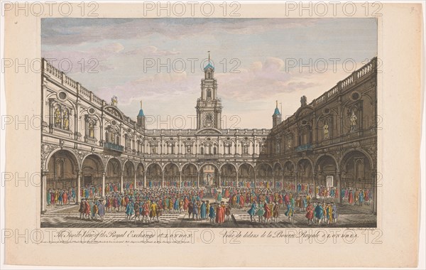View of the interior of the Royal Exchange in London, 1745-1753. Creator: Thomas Bowles.