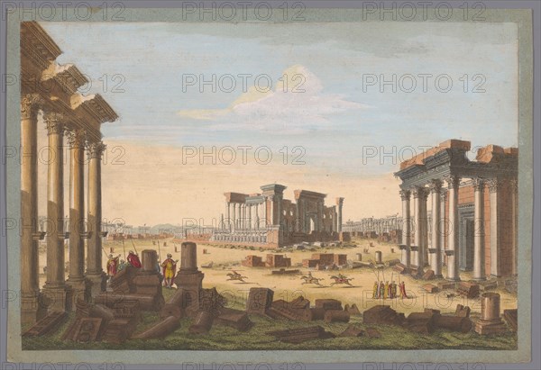 View of the ruins of monuments at Palmyra seen from the northwest side, 1756. Creator: Unknown.