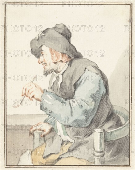 Piping man in a chair, to the left, 1720-1792. Creator: Aert Schouman.
