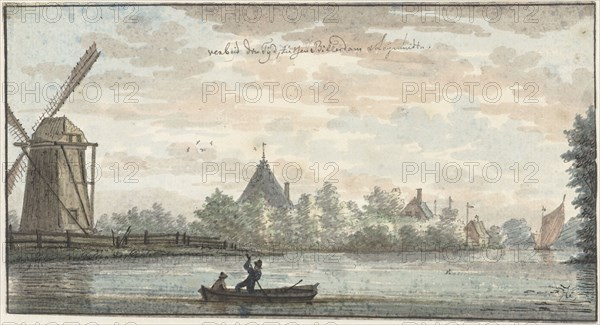 'De Vos' Windmill and the 'Verbeid de Tijd' house on the Drecht..., 1701-1759. Creator: Cornelis Pronk.