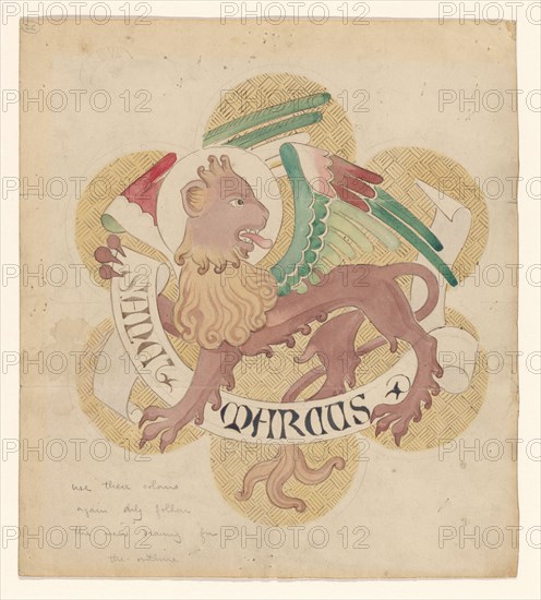 Design for embroidery: lion, symbol of St Mark the Evangelist, c.1850-c.1875. Creator: Hardman & Co..