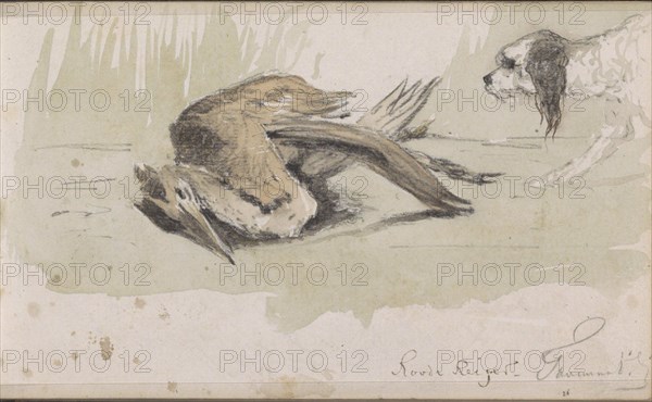 Dog with a dead red heron, 1864-1880. Creator: Johannes Tavenraat.