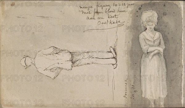 Man, seen from behind, and a girl, 1871. Creator: Johannes Tavenraat.