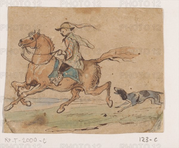 Rider on galloping horse, 1849. Creator: Johannes Tavenraat.