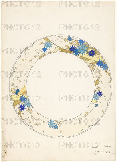 Design for a dessert plate, part of a porcelain service for Piilivuyt, c.1889. Creator: Jules-Auguste Habert-Dys.