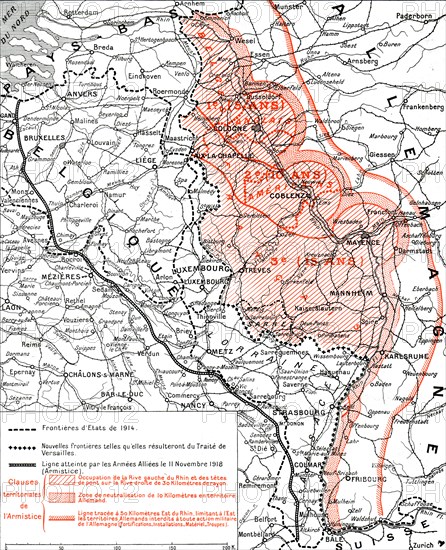 'L'Execution de L'Armistice; Les territoires que rendit ou livra aux allies la defaite..., 1918. Creator: P Pollacchi.