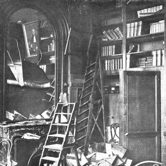 'Nos villes a sac; Une salle de la bibliotheque des avocats: comment les Allemands se..., 1918. Creator: Unknown.