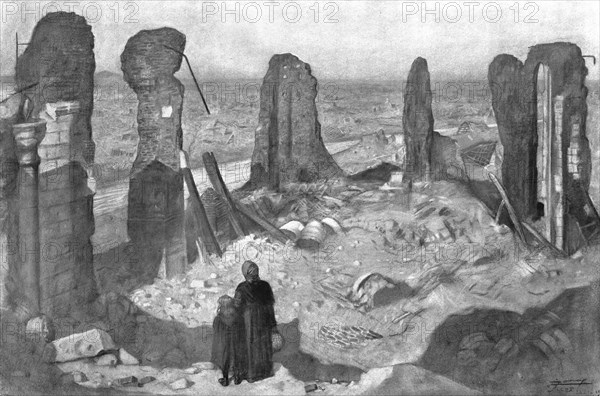 'Fantome de Ville; lens, vue du haut du tumulus forme par l'eglise effondree au milieu..., 1918. Creator: Lucien Jonas.