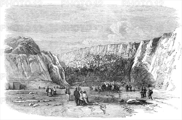 Holyhead Harbour Works...the Face of the Mountain after the Grand Blasting Operations..., 1857.  Creator: Unknown.