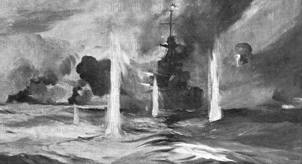 '' Au fort de la bataille Jutland ; Le "Warspite" en action', 1916. Creator: Montague Dawson.