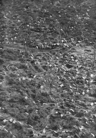 ''En survolant L'Argonne; Troupes americains campees sous des tentes individuelles..., 1918. Creator: Unknown.