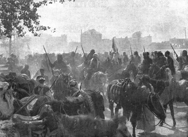 ''L'occupation de Damas; La cavalerie arabe dans les faubourgs de la ville, ou les..., 1918. Creator: Unknown.