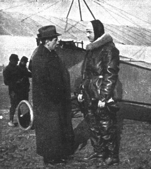 ''Ceux de l'air et ceux de la route; Roland Garros en tenue de combat', 1914. Creator: Unknown.