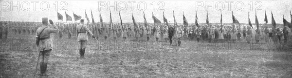 ''Combat Aerien; "Au Nom De Guynemer….."; sur le terrain d'ou Guynemer s'envola..., 1917. Creator: Unknown.