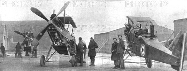 ''Combat Aerien; Parmi les forces alliees aerienes; Montage d'areoplanes repares dans un..., 1917-18 Creator: Unknown.