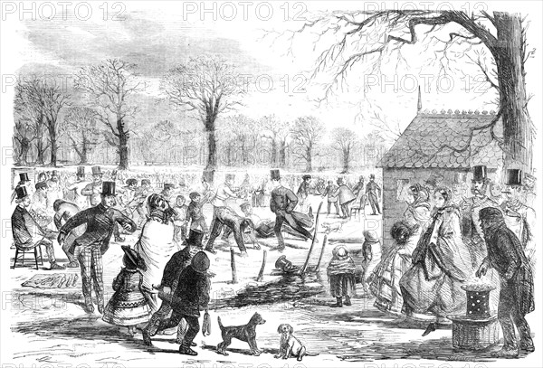 Skating in Hyde-Park - drawn by John Leech, 1857. Creator: Joseph Swain.