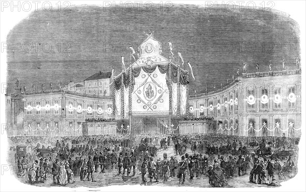 Illuminations in the Largo Mercatello, Naples, on the Birth of a Prince, 1857. Creator: Unknown.