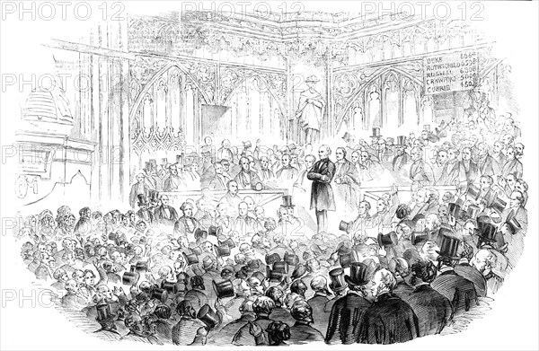 The City of London Election in Guildhall: Lord John Russell, M.P., returning thanks, 1857. Creator: Unknown.