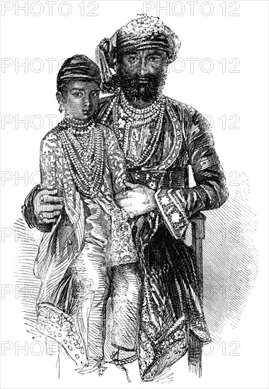 Kundey Ras, the Guicowar of Goojerat, and his Daughter - from a photograph, 1857. Creator: Unknown.