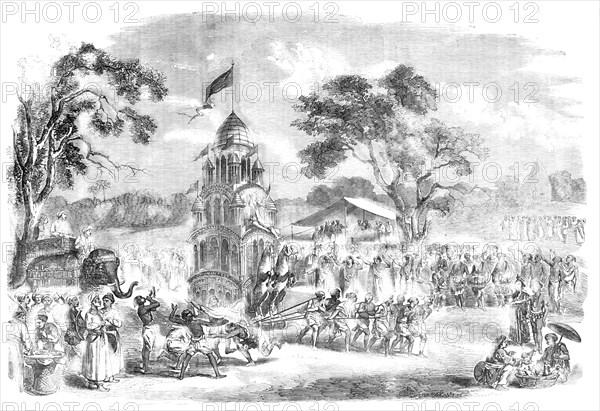 The Rutt Jatthra, a Hindoo Festival held at Juggernauth, in Orissa, from a native drawing, 1857. Creator: Unknown.