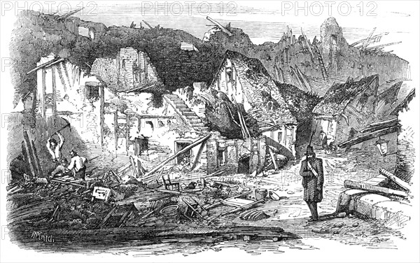 The Late Explosion at Mayence - the Old Kastrick Street, 1857. Creator: Richard Principal Leitch.