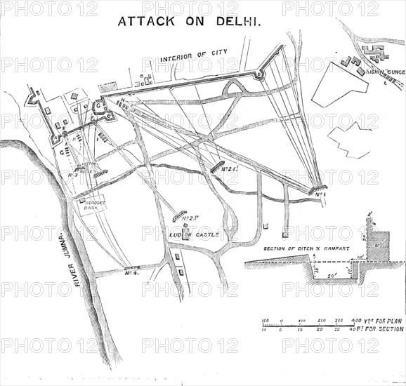 Plan of the Attack on Delhi, 1857. Creator: Unknown.
