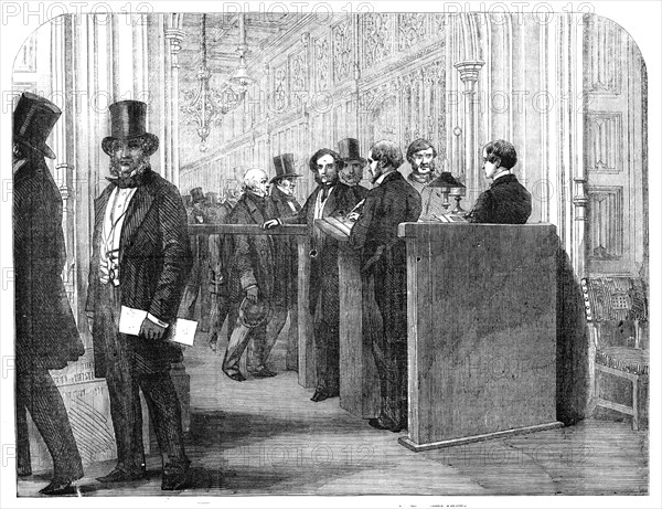 The Division Lobby, House of Commons: Taking the Votes, 1857. Creator: Unknown.