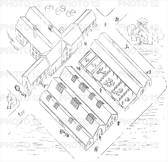Plan of New Farm Buildings at Shirburn, Oxon., 1857. Creator: Unknown.