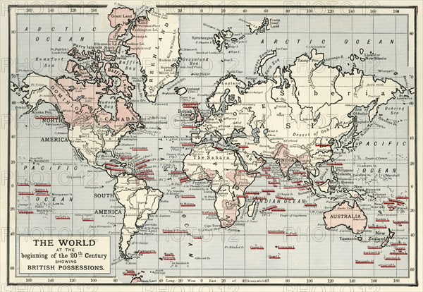 'The World at the Beginning of the 20th Century Showing British Possessions', c1900. Creator: Artists Illustrators Ltd.