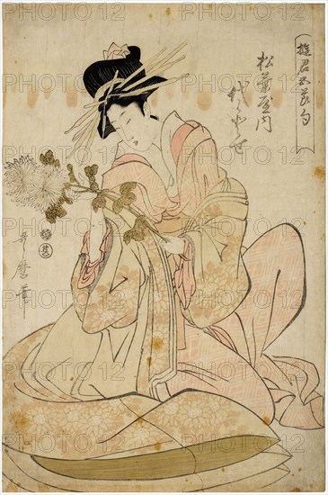 A Beauty of the Matsuba, from the series "Courtesans of the Five Festivals (Yukun gosekku)", ca 1805 Creator: Utamaro, Kitagawa (1753-1806).