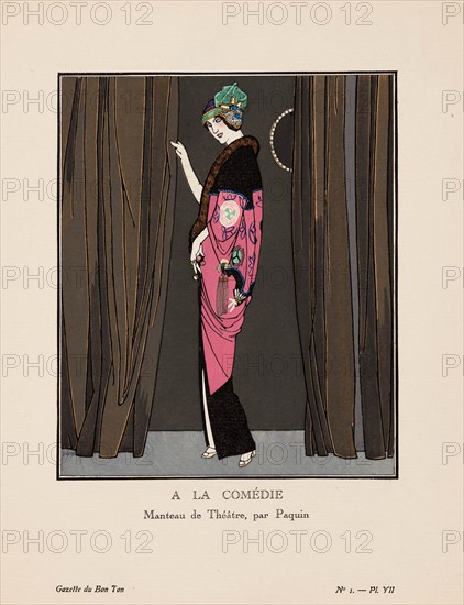 A la comédie. Manteau de Théâtre, par Paquin (La Gazette du Bon ton), 1912-1913. Creator: Gosé, Xavier (1876-1915).