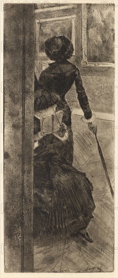 Au Louvre: la peinture (Mary Cassatt), ca 1879. Creator: Degas, Edgar (1834-1917).