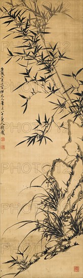 Bamboo, rock and orchid, 1760. Creator: Qian Zai (1708-1793).