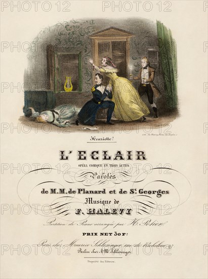 Cover of the vocal score of opera "L'éclair" by Fromental Halévy, 1836. Creator: Gavarni, Paul (1804-1866).