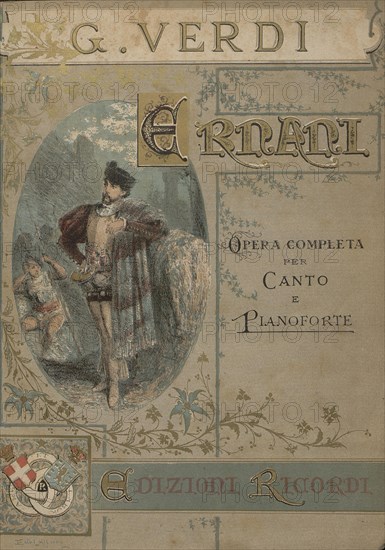 Cover of the vocal score of opera Ernani by Giuseppe Verdi. Creator: Anonymous.